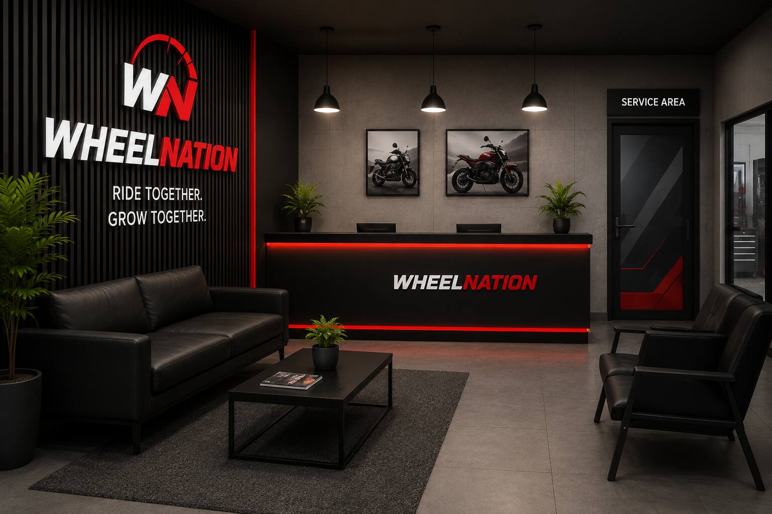 Luxury rider lounge at WheelNation bike service center, Lucknow